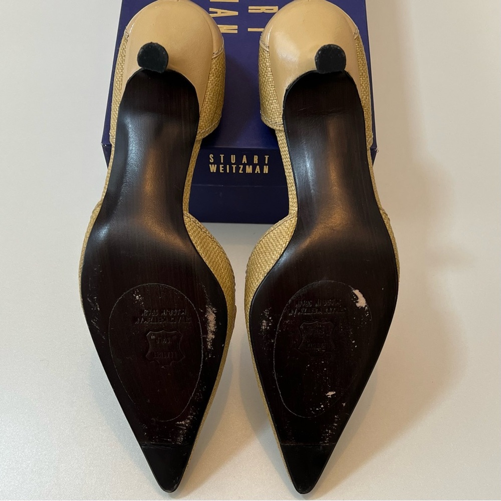 Stuart Weitzman Tan Malt Linen Tweed Heels Elegant Design Limited Wear Size 9M - Picture 8 of 8